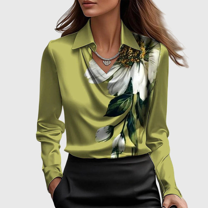 Casual chic women's silver pleated blouse. Elegant flowing top, versatile for everyday style.