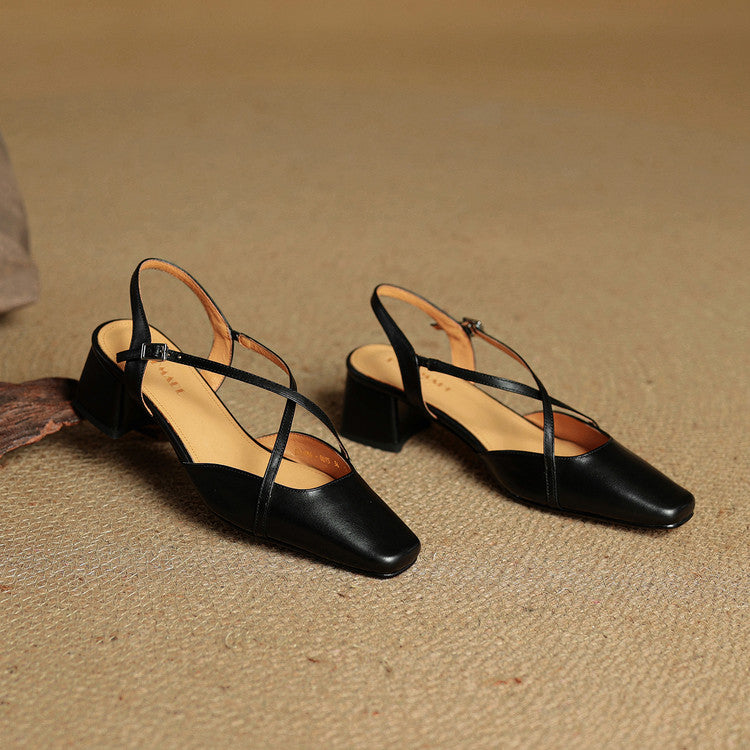 Vibrant red women's block heels, elegant and comfortable formal shoes with an adjustable strap.