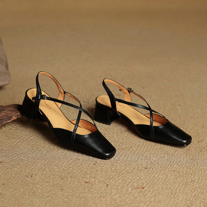 Vibrant red women's block heels, elegant and comfortable formal shoes with an adjustable strap.