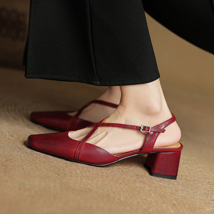 Classic black block heels for women, formal dress shoes with a secure adjustable strap.