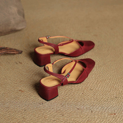 Stylish beige block heels, women's formal shoes with a comfortable closed toe and adjustable strap.