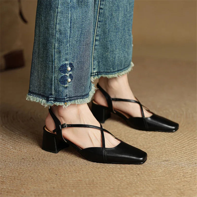 Women's block heels with adjustable strap ensuring a secure and comfortable fit for all-day wear.