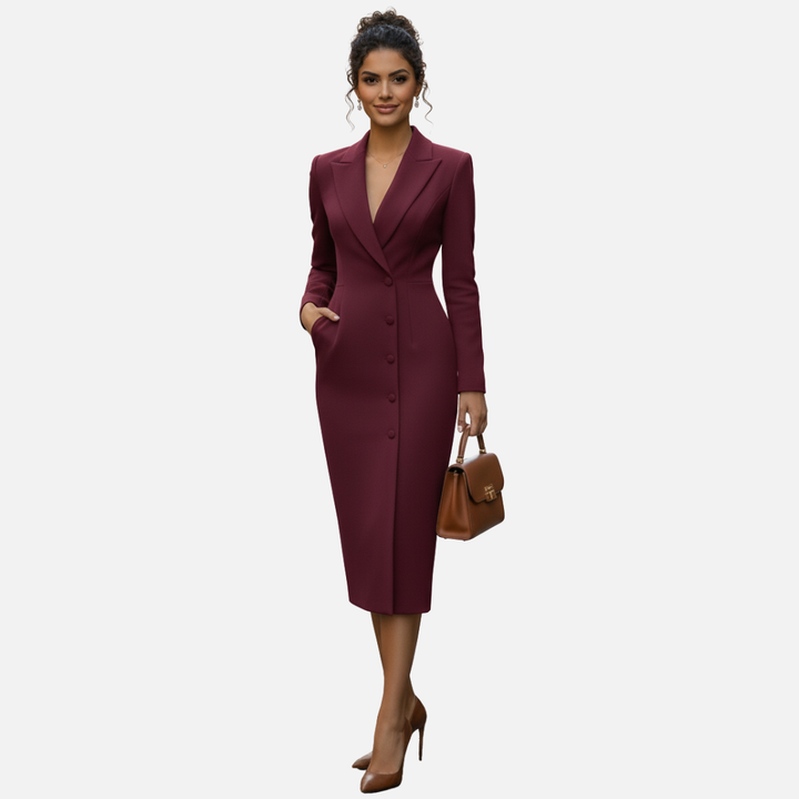 Work-ready women's bodycon midi dress in a sophisticated blazer style. Perfect for the office & professional settings.