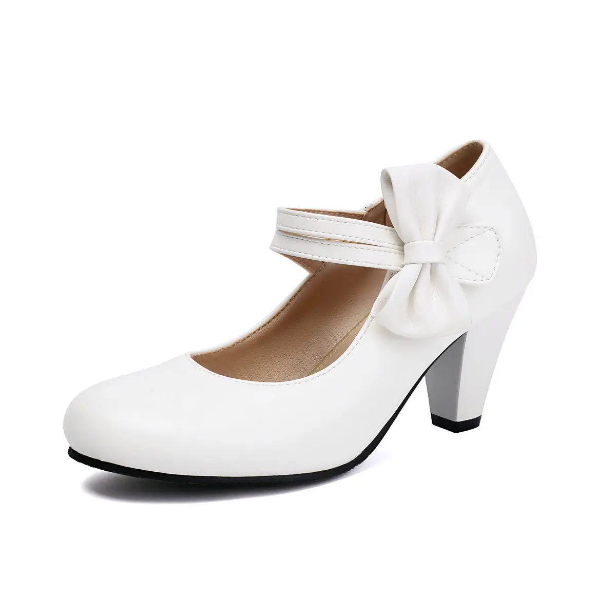 Stylish women's dress heels: elegant bow and block heel design for comfort and fashion.