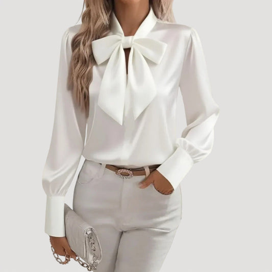 Elegant women's bow tie blouse, long sleeve for polished everyday style. Chic and versatile fashion top.