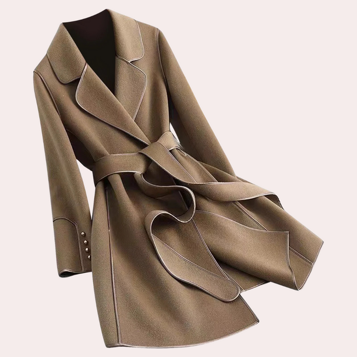 Elegant women's brown belted jacket, a versatile outerwear piece for stylish casual, formal, or workwear fashion.