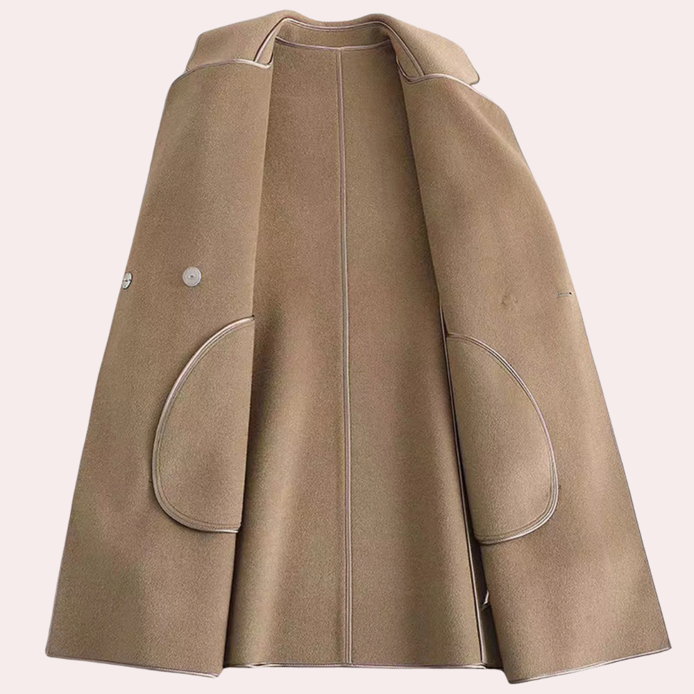 Classic women's brown elegant belted jacket, a stylish and structured outerwear piece for versatile style.