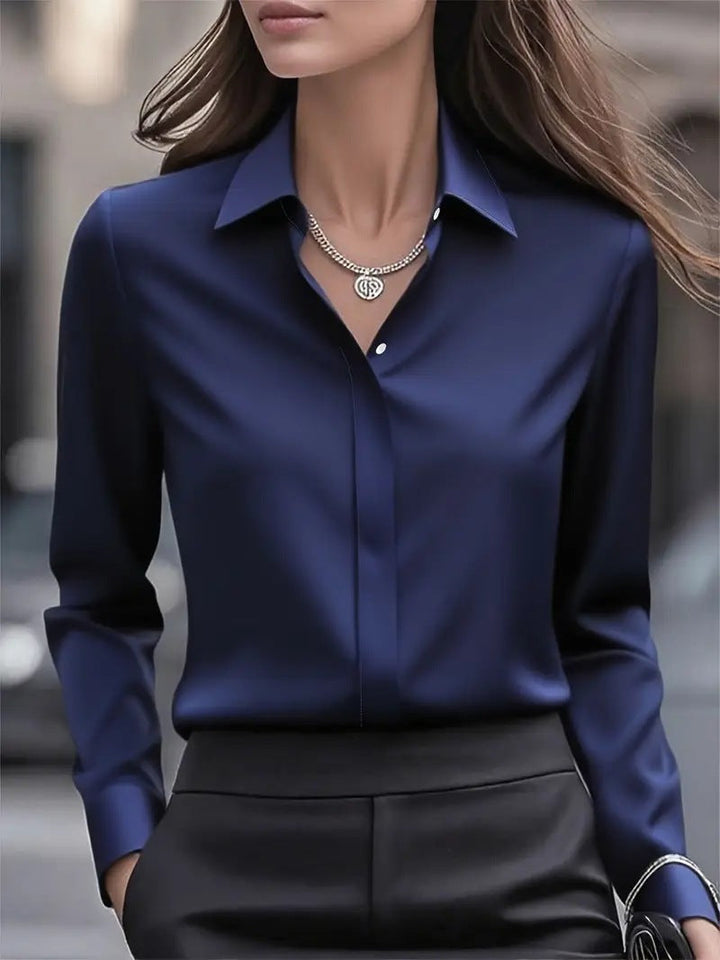 Women's elegant button-front long sleeve blouse. Perfect for office, work, and formal evening wear.