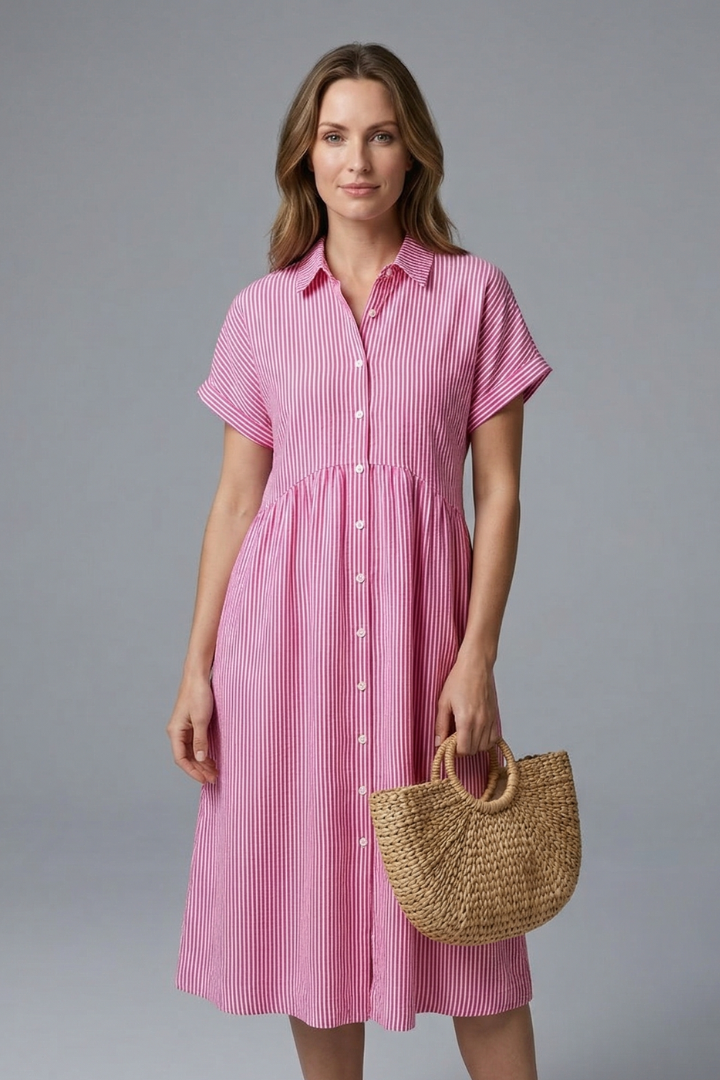 Comfortable & elegant women's midi dress, button-front collar, perfect for day to night style.