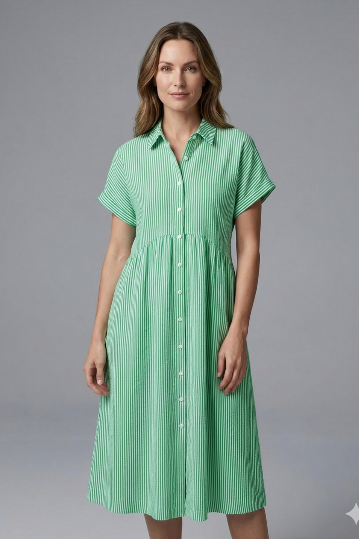 Modern women's elegant button-front collar midi dress, a versatile staple for your wardrobe.