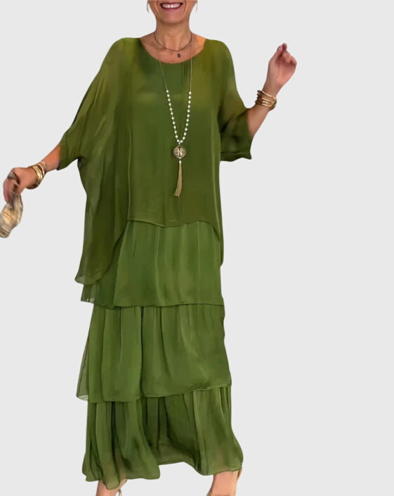 Exquisite women's formal button-up maxi dress, ideal for wedding guests & elegant events.