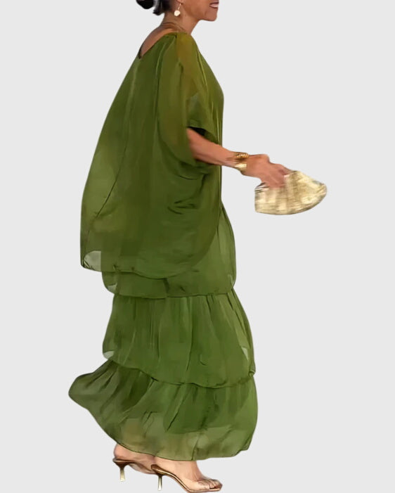 Stylish long button-up maxi dress for women, perfect for formal events & wedding guests.