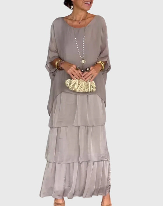 Graceful women's long dress, elegant button-up maxi style for special events.