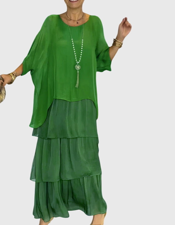 Beautiful women's formal maxi dress, button-up front, perfect for a wedding guest.