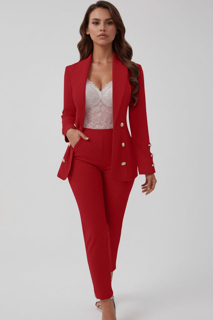 Comfortable business casual women's elegant cami and straight-leg pants suit for professional style.