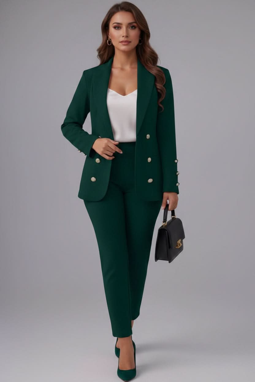 Fashionable women's elegant two-piece cami & straight-leg pants set, sophisticated modern outfit.