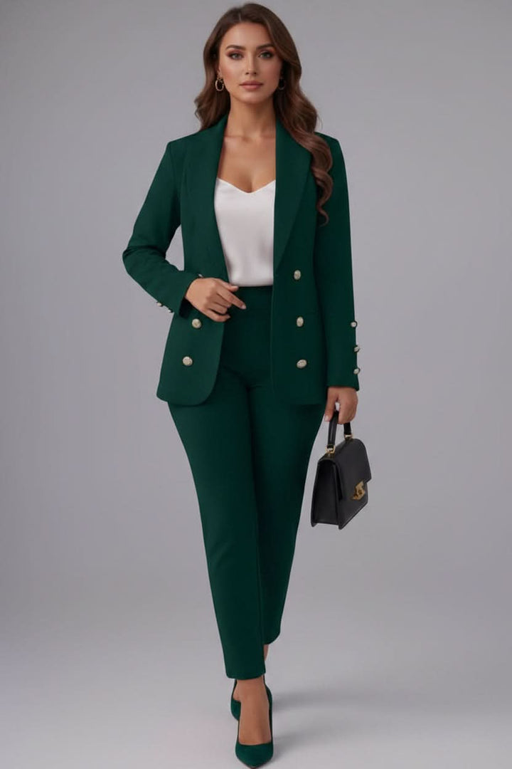 Fashionable women's elegant two-piece cami & straight-leg pants set, sophisticated modern outfit.