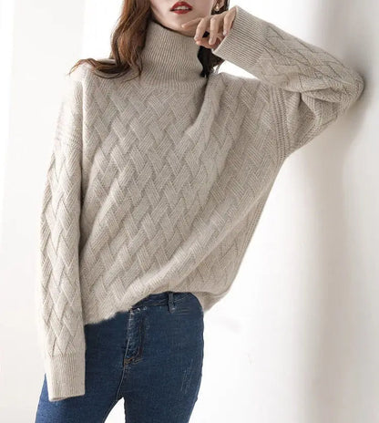 Chic women's cascade turtleneck sweater, an elegant design ideal for fall layering and versatile winter fashion.