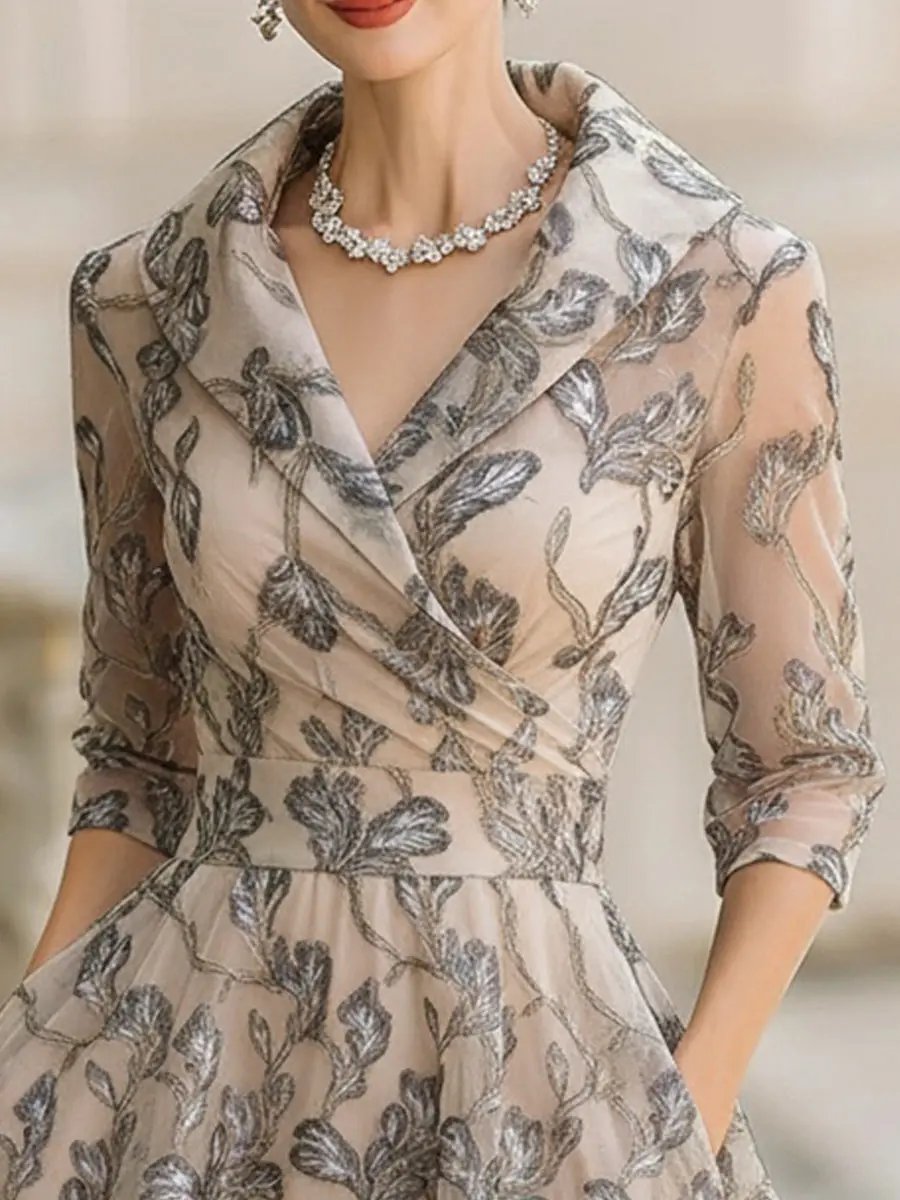 Champagne elegant short sleeve midi dress for women, ideal for party wear or special occasions, featuring a graceful fit.