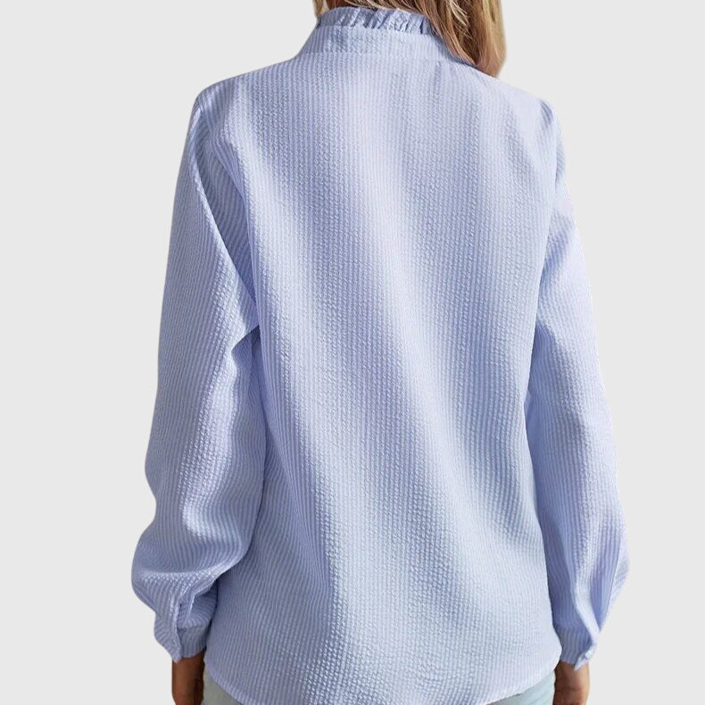 Professional workwear blouse, elegant long-sleeve top for women, chic and comfortable for office style.