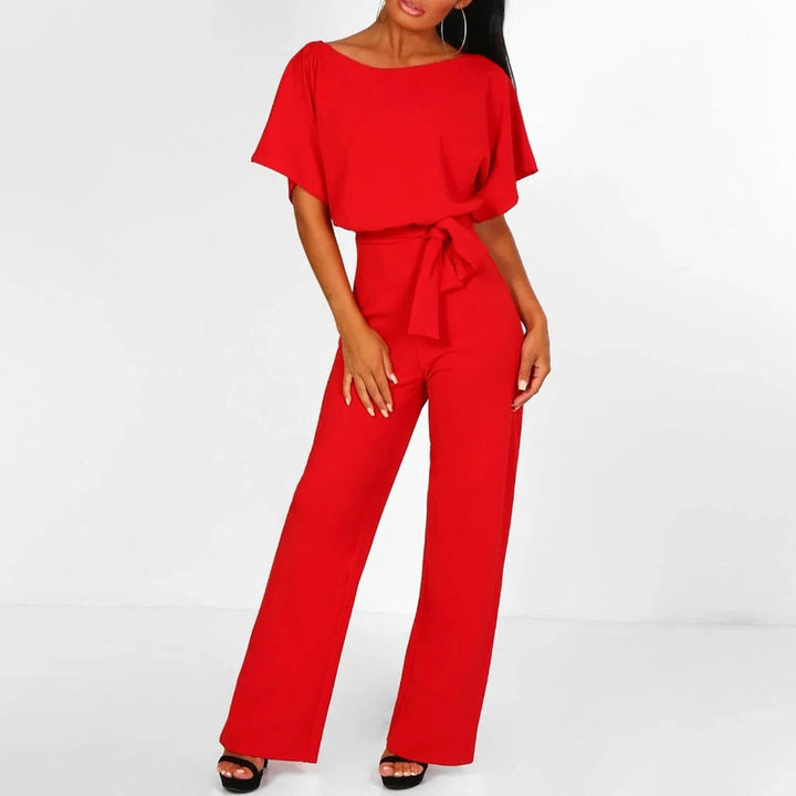 Chic women's jumpsuit, emphasizing comfortable fabric and elegant design details for formal wear.