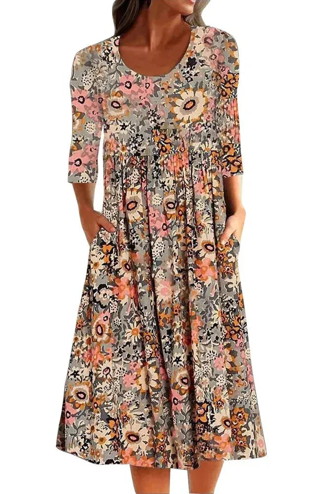 Comfortable & flattering women's midi dress in classic style. Perfect for day to night wear with elegant button details.