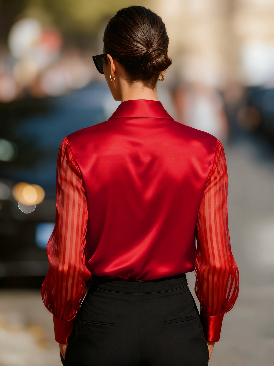 Women's versatile collared button-up shirt with elegant design and fashionable patterned long sleeves for any occasion.