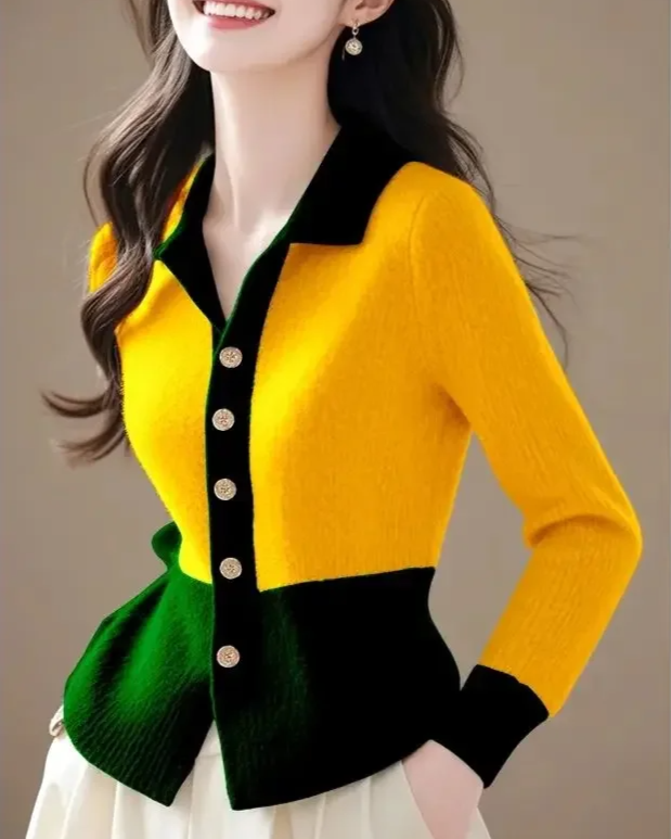 Sophisticated women's long sleeve cardigan in a stylish contrast design, ideal for versatile fashion.