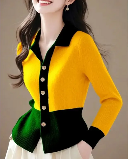 Sophisticated women's long sleeve cardigan in a stylish contrast design, ideal for versatile fashion.