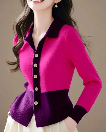 Stylish women's long sleeve top, an elegant contrast cardigan for a versatile and smart casual wardrobe.