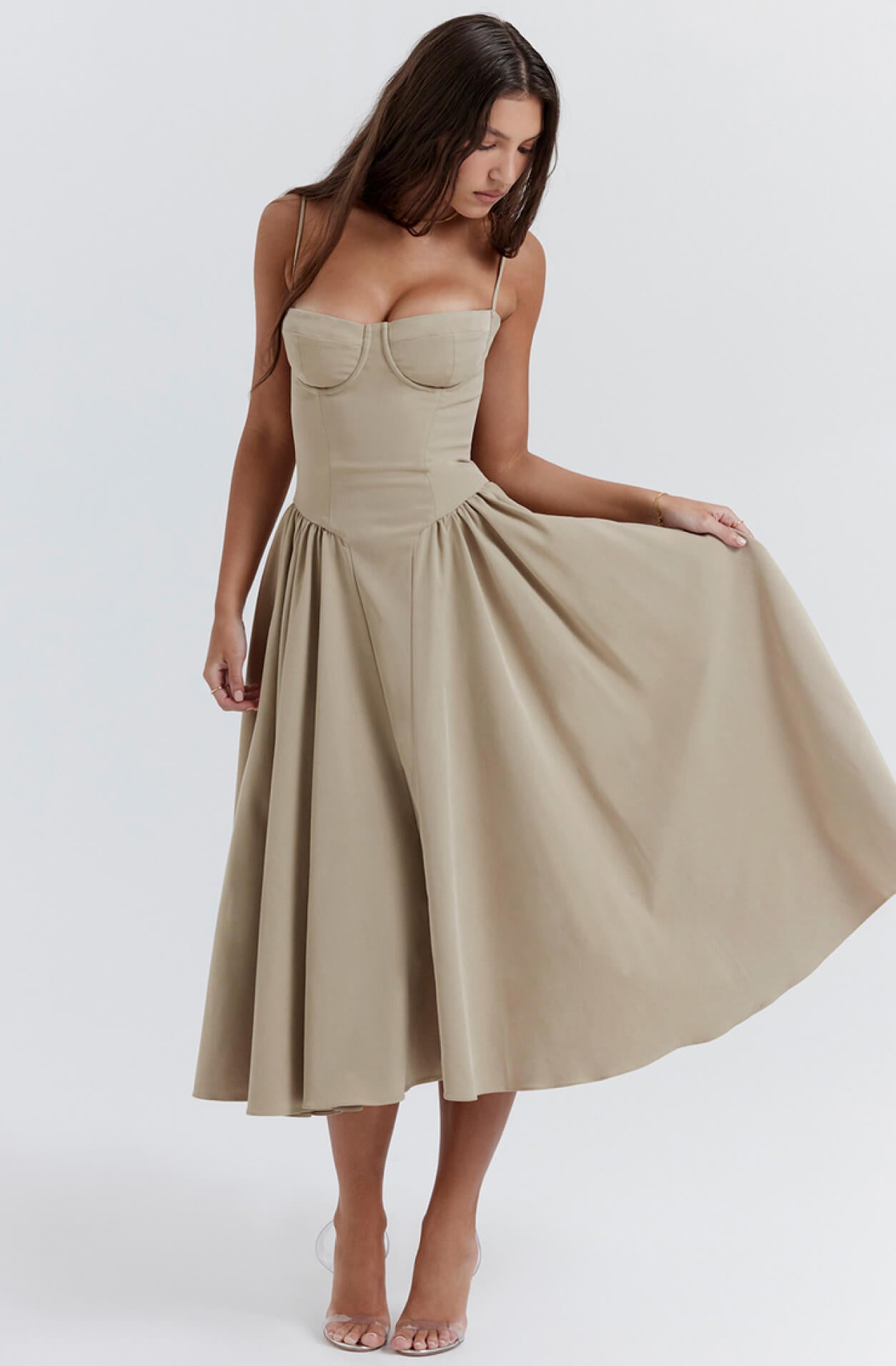 Unique elegant corset midi dress for women, a figure-hugging design perfect for special occasions.