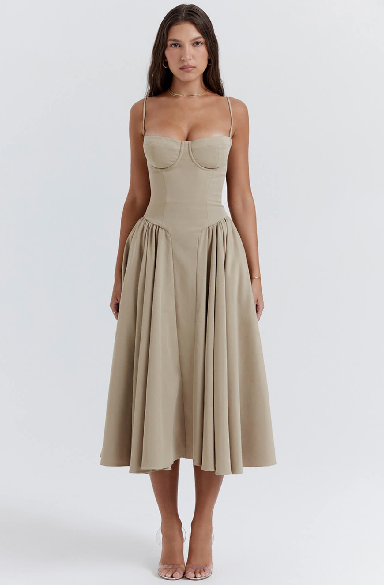 Versatile women's elegant corset midi dress, ideal for formal parties or evening events.
