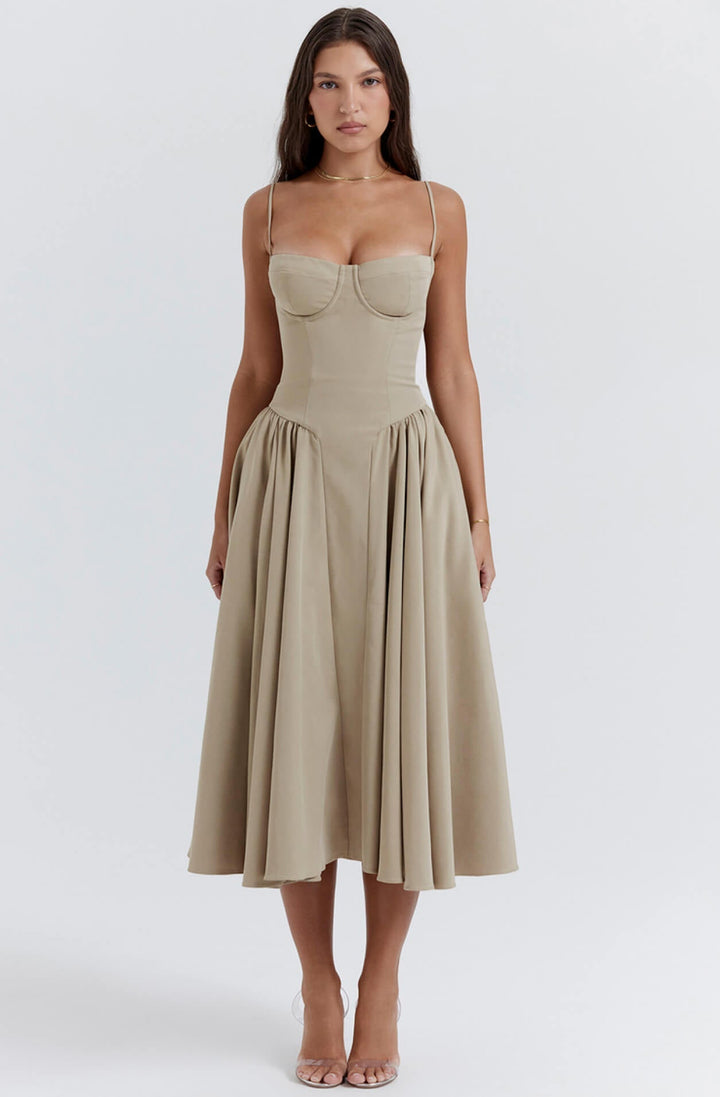 Versatile women's elegant corset midi dress, ideal for formal parties or evening events.