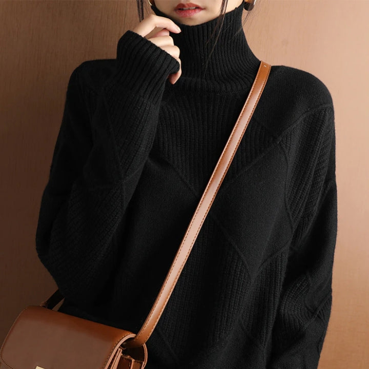 Women's everyday cozy turtleneck sweater, warm & comfortable for stylish fall & winter fashion. Elegant pullover.