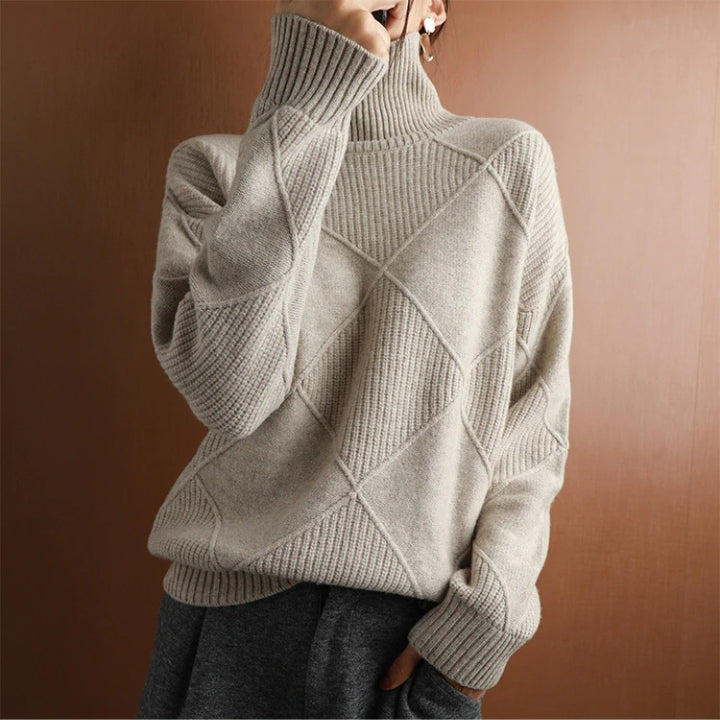 Soft women's warm turtleneck sweater, offering cozy comfort for elegant fall & winter fashion. Stylish everyday pullover.