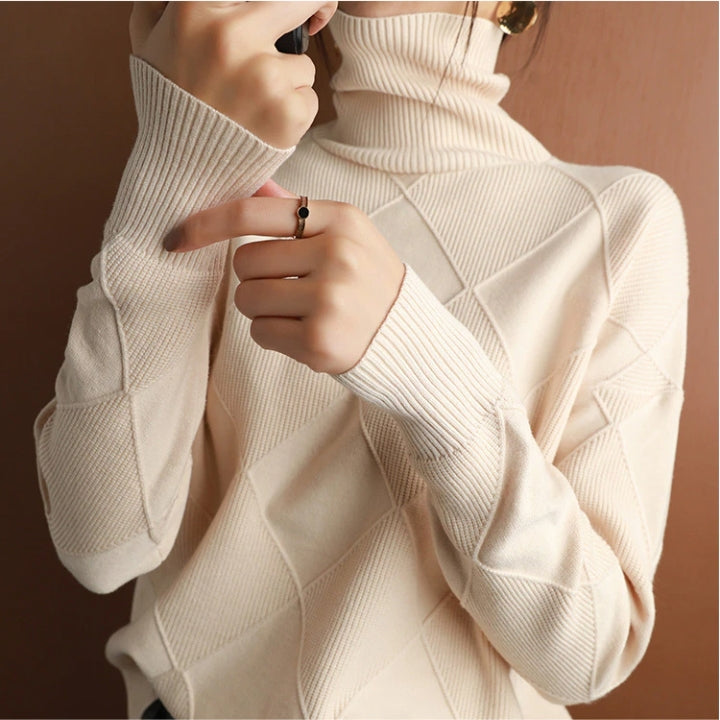 Women's comfortable turtleneck sweater, cozy & warm for elegant fall fashion. Stylish pullover for everyday winter.