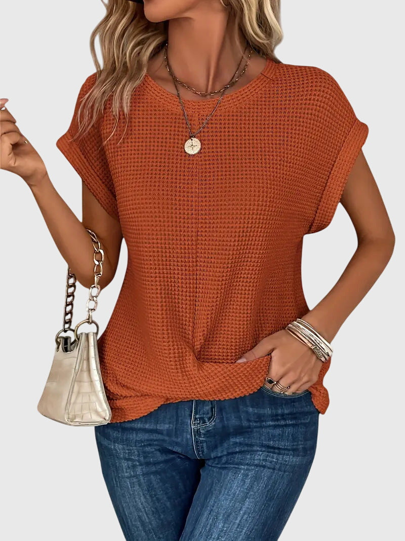 Elegant women's crew neck blouse. Versatile long sleeve top for chic fashion, workwear, or casual style.