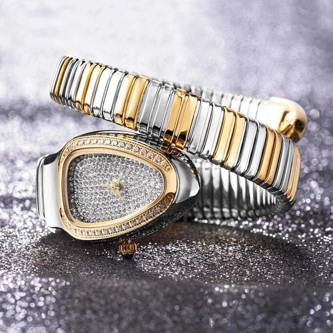 Stainless steel women's watch with shimmering crystals, elegant bracelet style, perfect as a luxury gift.