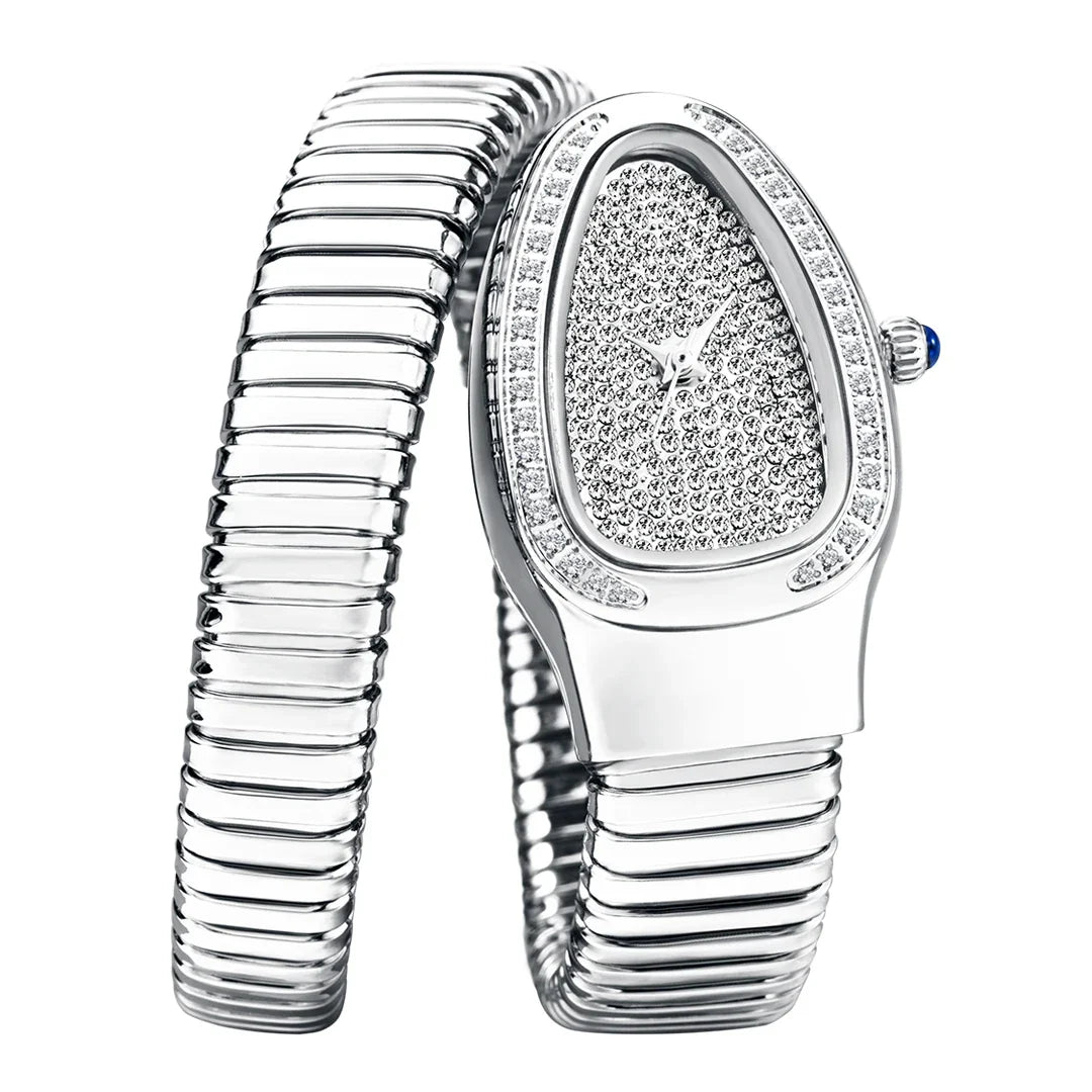 Silver stainless steel women's watch with brilliant crystal accents, an elegant and modern fashion timepiece.
