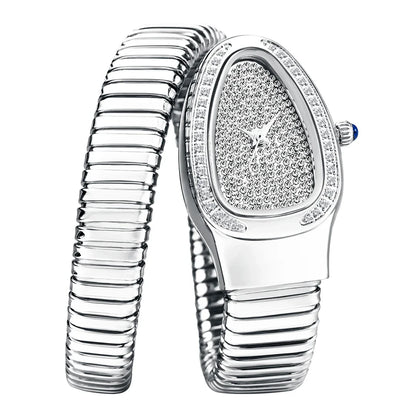 Silver stainless steel women's watch with brilliant crystal accents, an elegant and modern fashion timepiece.