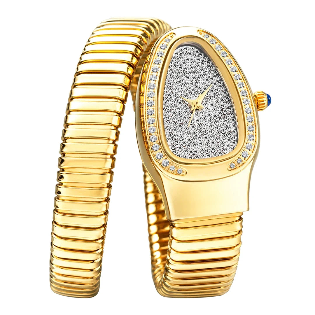 Luxury women's dress watch, crystal-encrusted stainless steel timepiece with an elegant bracelet.