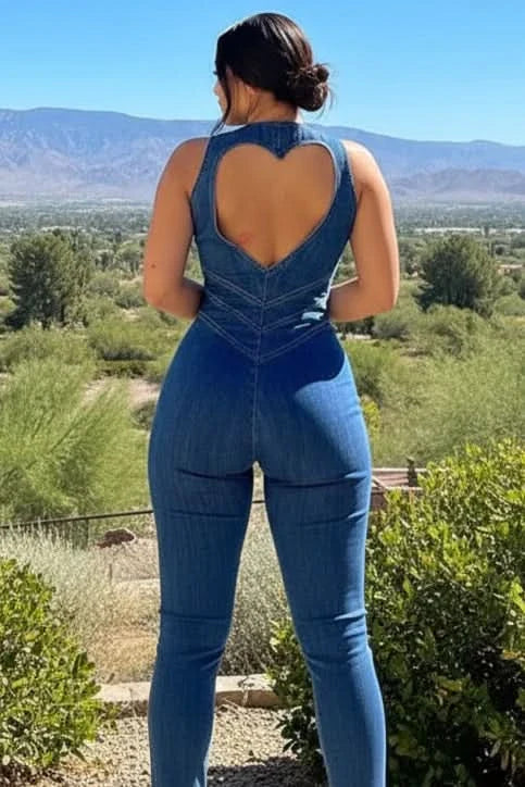 Versatile women's deep V-neck jumpsuit with flared legs. Effortless, modern style for casual or dressy looks.
