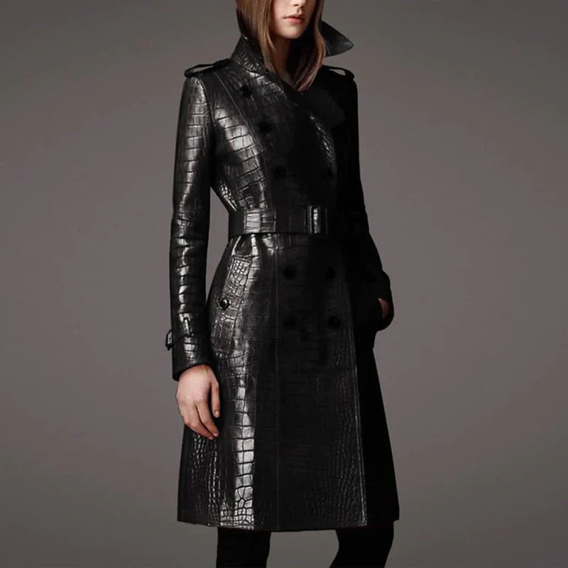 Stylish women's classic trench coat, a versatile long jacket with a double-breasted design for elegant fall fashion.