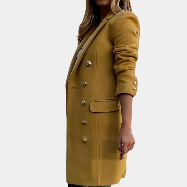 Full-length classic women's trench coat, tailored fit for elegant professional attire. Versatile fall/winter outerwear.