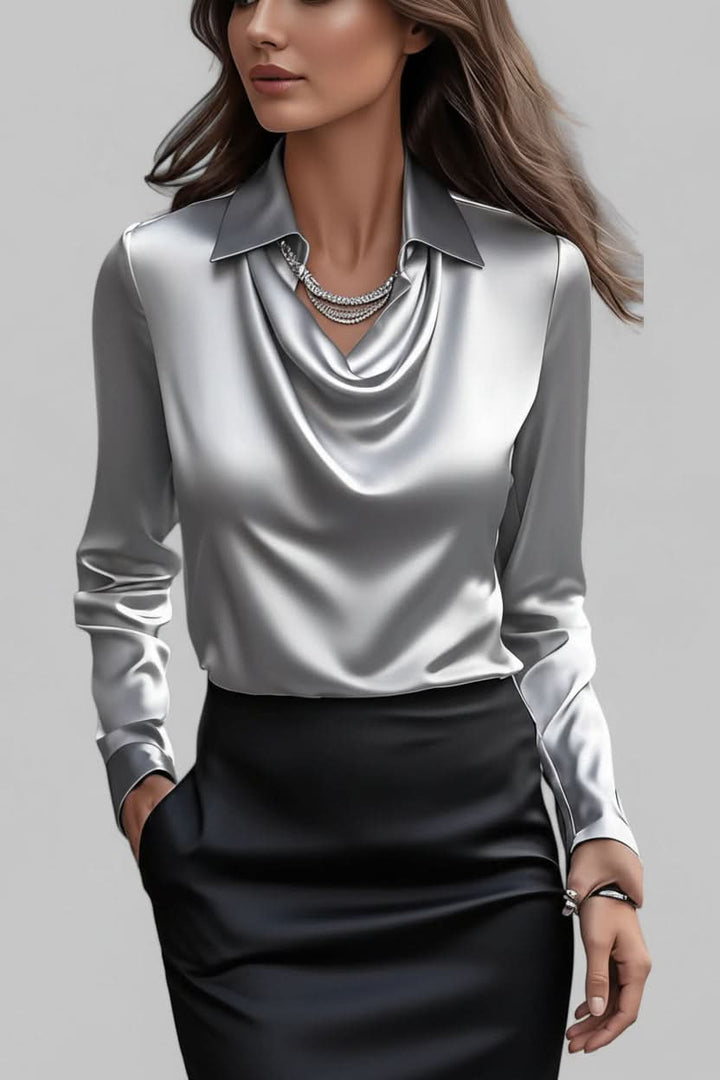 Sophisticated women's long-sleeve blouse featuring elegant draping, a perfect fashion choice.