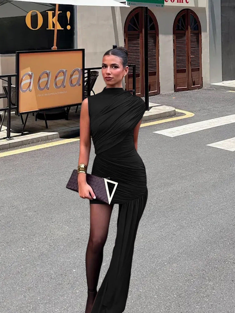 Chic women's mini party dress with elegant draping, ideal for cocktail events and special occasion fashion.