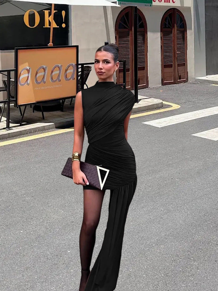 Chic women's mini party dress with elegant draping, ideal for cocktail events and special occasion fashion.