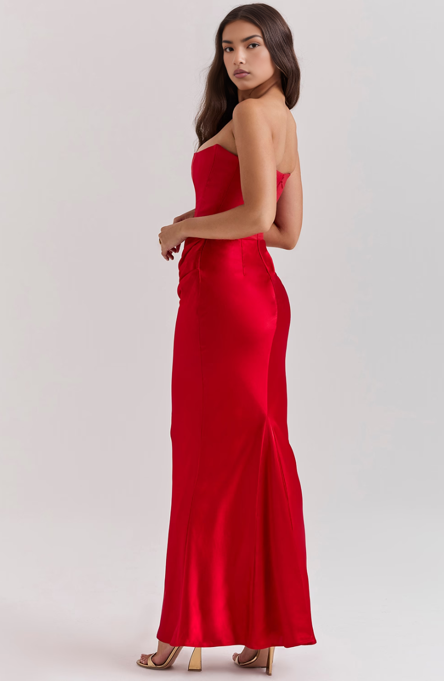 Sophisticated strapless evening gown for women, perfect for formal galas.
