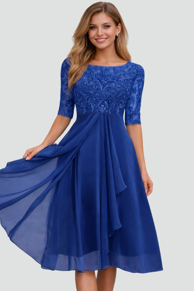 Chic women's cocktail midi dress, an elegant three-quarter sleeve design perfect for evening parties & events.