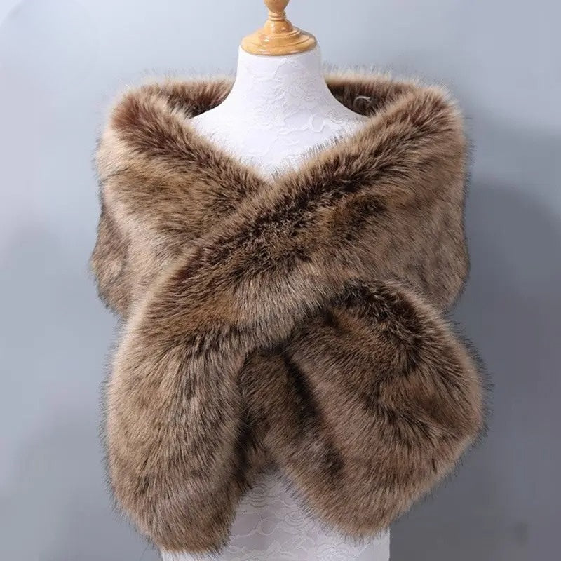 Elegant women's faux fur shawl, perfect for formal events or a chic winter look.